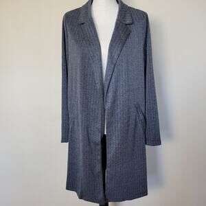 NWT Mellody Size L Black Herringbone Duster Topper Open Front Cardigan Collar